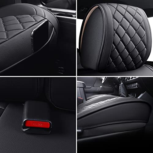 Tomatoman Tacoma Seat Covers Compatible with Toyota Tacoma 2005-2024 2025 2026 TRD Sport Offroad Access Extended Cab SR5 V6 Limited Waterproof Faux Leather(Full Set, Black) - color: Full Set/Black
