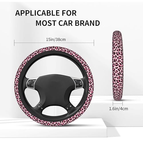 Pink Leopard Print Steering Wheel Cover Pink Cheetah Steering Wheel Car Cup Holder Pad 2 Pack 15 Inch Steering Wheel Cover Women Men Anti Slip Breathable Wheel Cover Protector - color: Pink leopard print