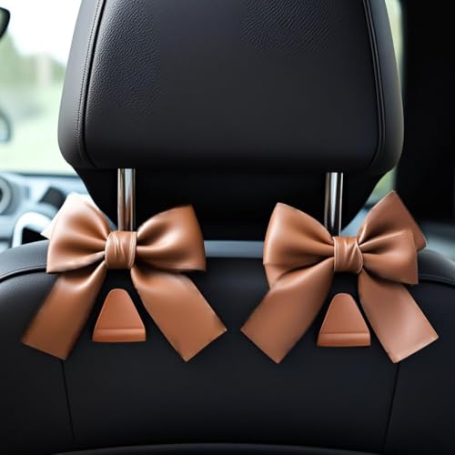 2-Pack Car Purse Hooks for Hanging Purses and Bags, Cute Bow car seat headrest Hooks for Hanging car Purse Hooks. (Brown) - color: Brown