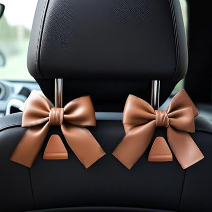2-Pack Car Purse Hooks for Hanging Purses and Bags, Cute Bow car seat headrest Hooks for Hanging car Purse Hooks. (Brown) - color: Brown