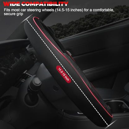 Ouzorp Car Steering Wheel Cover, Microfiber Leather Steering Wheel Covers with Anti-Slip Lining, Universal 14.5-15 inchs Black with Red line - color: Black with Red line，size[14.5"-15"]