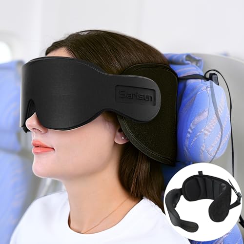 SARISUN Travel Pillows for Airplanes, 360° Support Headrest Pillow with Eye Mask for Sleeping, Travel Airplane Pillow for Long Flights Car Road Trip, Travel Accessories Stop Bobblehead, Black - color: Solid Black