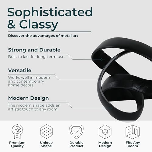 Metal Decorative Object – Minimalist Shelves & Coffee Table Decor – Aluminum Knot Sculpture Modern Home Decor for Office, Bedroom & Living Room – 8" x 7", Black