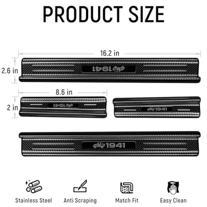 ZZEQYG 4 Pcs Stainless Steel Door Sill Protector Compatible with Jeep Wrangler JK/JKU Unlimited Sport Sahara Rubincon 2007-2017 Accessories Front and Rear Door Car Door Sill Guards (Carbon Fiber)