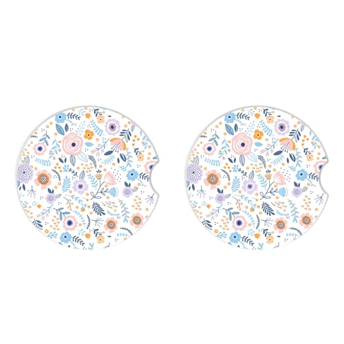 Pink Flowers Car Coasters for Drinks Absorbent,2 Pack Cup Holders,2.56" Ceramic Stone & Non-Scratch Cork Base Coasters,Auto Accessories for Women & Men. - color: Pink Flowers