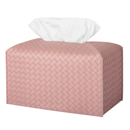 Tissue Box Cover PU Leather Tissue Holder Square Facial Tissue Case Facial Paper Organizer Dispenser for Bathroom, Vanity Countertop, Tabletop, Car, Rectangle, Pink - color: Pink, size: rectangle