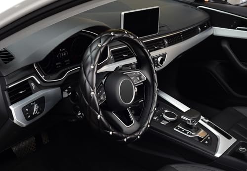 KAFEEK 16 inch Diamond Soft Leather Steering Wheel Cover,Compatible for F150 F250 F350 Ram 4Runner Tacoma Tundra Range Rover - color: Black, size: Large Size[15.5"-16"]