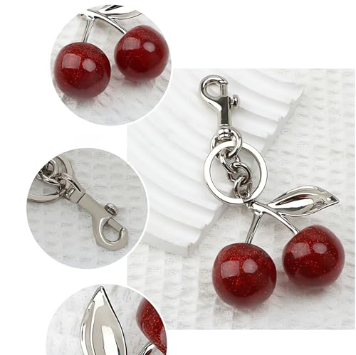 Cherry Keychain For Women Resin Silver Cherry Charm For Purse Bag Cute Handbag Accessories Key Chain Car Keychain