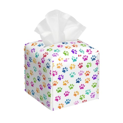 Dog Paw Prints Tissue Box Cover Square, Waterproof Leather Tissue Box Holder Portable Dispenser Modern Home Decoration for Bathroom Car Nightstand Vanity - color: Dog Paw Prints
