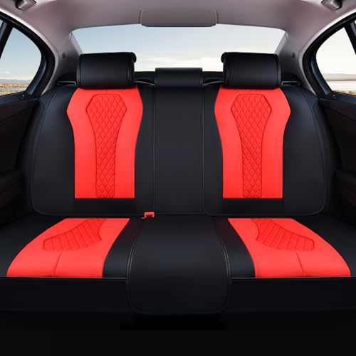 Coverado Car Seat Covers, Back Car Seat Cover, 3-Pieces Leather Seat Cover, Luxury Car Seat Cushion, Luxury Seat Cover Seat Protector Universal Most Cars Trucks SUV - color: Black/Red