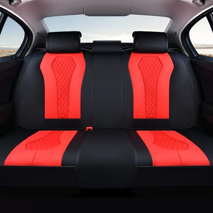 Coverado Car Seat Covers, Back Car Seat Cover, 3-Pieces Leather Seat Cover, Luxury Car Seat Cushion, Luxury Seat Cover Seat Protector Universal Most Cars Trucks SUV - color: Black/Red