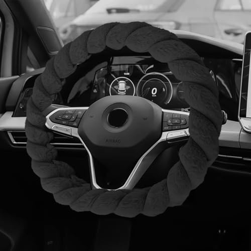 Luxury Fluffy Winter Car Steering Wheel Cover for Women, Steering Wheel Protector, 15" Fluffy Soft Breathable Warm Non-Slip Decoration, Twisted Fur Car Cover for Vehicles (Black, D-Shape) - color: Black, size: D-Shape