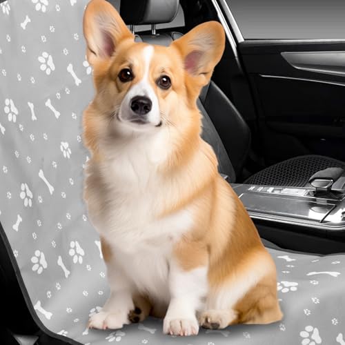 COLLBATH Waterproof Pet Car Seat Cover for Passenger Seat Gray Paw Print 110x50cm for Dogs