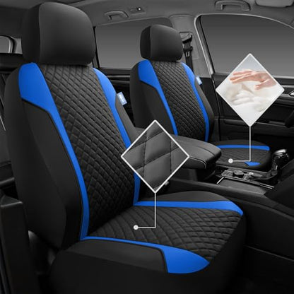 Skechers Seat Covers Contour Foam Cozy Fit,Leather Car Seat Covers, Car Seat Covers Front Seats Airbag Compatible, Universal Automotive Comfort for Most Cars, Vans, Trucks, SUV,Blue - color: Black and Blue