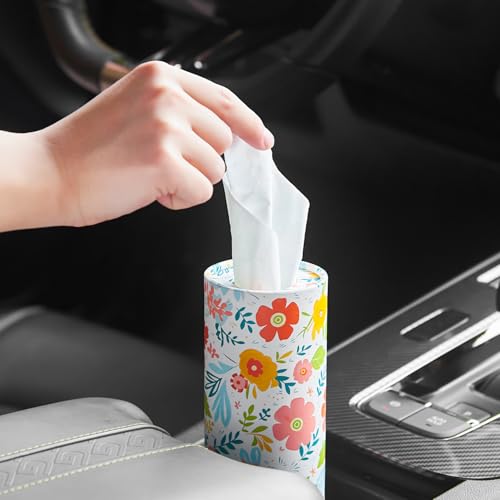 Car Tissue Holder Cylinder - 4 Pack, 50 3-Ply Tissues per Cylinder, Fits Car Cup Holders, Portable, Floral Design, Round Tissue Box for Car - style: Floral