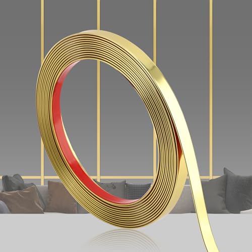 QDYMXUN Glossy Gold Peel and Stick PVC Molding Trim, Flexible DIY Wall Accent Strip for Mirror Frame, Cabinet, Edges & Borders and Tiles (197"L x 0.4"W) - color: Glossy Gold, size: 197"L x 0.4"W