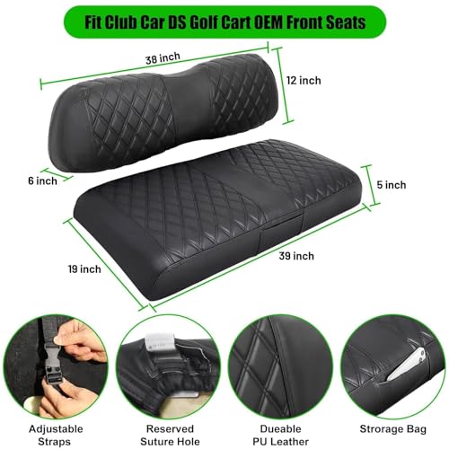 Club Car DS Seat Covers, Golf Cart Seat Covers for Club Car DS OEM Ordinary Seat-Thick Premium Marine Leather Custom Diamond Comfortable/Anti-Scratch/Anti-Fading/Easy to Install - style: Fit Club Car DS 2000 UP Front Seat