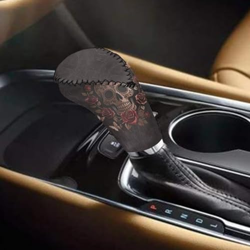 Sugar Skull Rose Print 2 Pcs Car Gear Shift Knob Cover Handbrake Cover Comfortable Vehicle Shift Lever Handle Protector Car Gear Shift Cover Set Universal Fit for Cars - color: Sugar Skull Rose