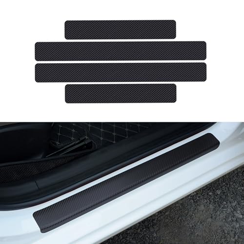 Car Door Sill Protector, 4D Carbon Fiber Flexible Flame Retardant PVC Rubber Plastic Trunk Side Door Threshold Anti Tread Stickers, Car Door Entry Guard Sill Protector for Most Car SUV Truck (Black)