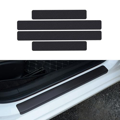 Car Door Sill Protector, 4D Carbon Fiber Flexible Flame Retardant PVC Rubber Plastic Trunk Side Door Threshold Anti Tread Stickers, Car Door Entry Guard Sill Protector for Most Car SUV Truck (Black)