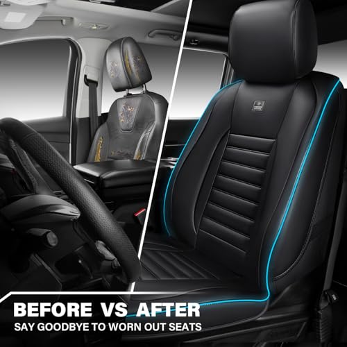 CAR PASS LED Lights Nappa Leather Car Seat Covers Front Seats, Waterproof Seat Cover for Cars Variable RGB Lights with DIY Music Sync Mode, All Weather Universal Fit Trucks SUV Automotive Pick-up