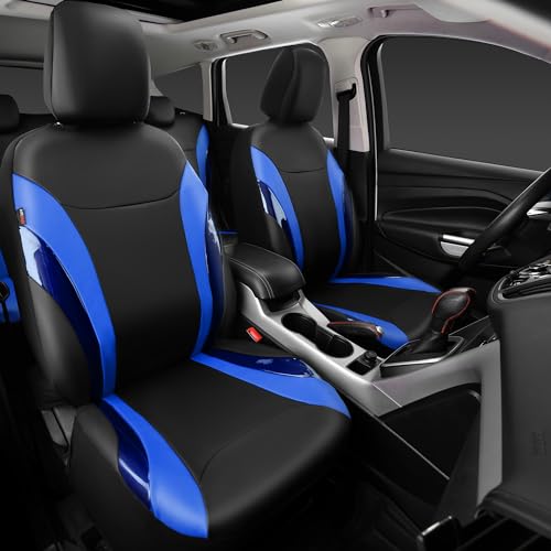 CAR PASS Jelly Leather Car Seat Covers Full Set,Waterproof Faux Leather Automotive Seat Covers for Cars,Airbag Compatible,Sporty Universal Fit for SUV,Van,Sedan,Truck(Black and Blue) - color: Black Blue