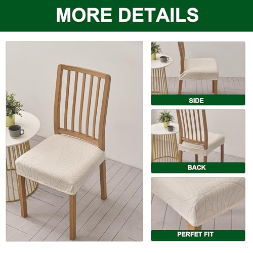 CRFATOP Waterproof Dining Room Chairs Seat Covers Set of 4 with Stretch Bench Slipcover Jacquard Kitchen Chair Slipcover Washable Seat Cushion Slipcover for Hotel Banquet Wedding Party, Beige - color: 03 Jacquard Beige