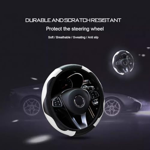 Ultra Fine Carbon Fiber Leather Steering Wheel Cover, Anti Slip and Sun Protective Protect The Steering Wheel, Easy to Install,Universal of 14.5"-15" (White) - color: White
