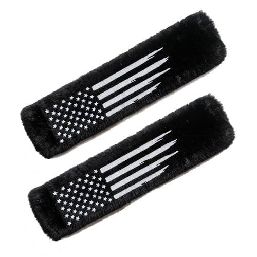 American USA Flag Seat Belt Strap Cover Pad, Patriotic Interior Car Accessories, for Auto Car Truck Pickup 2025, Fulffy Shoulder Neck Cushion Protector, 2 PCS, Black
