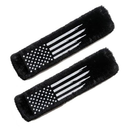 American USA Flag Seat Belt Strap Cover Pad, Patriotic Interior Car Accessories, for Auto Car Truck Pickup 2025, Fulffy Shoulder Neck Cushion Protector, 2 PCS, Black