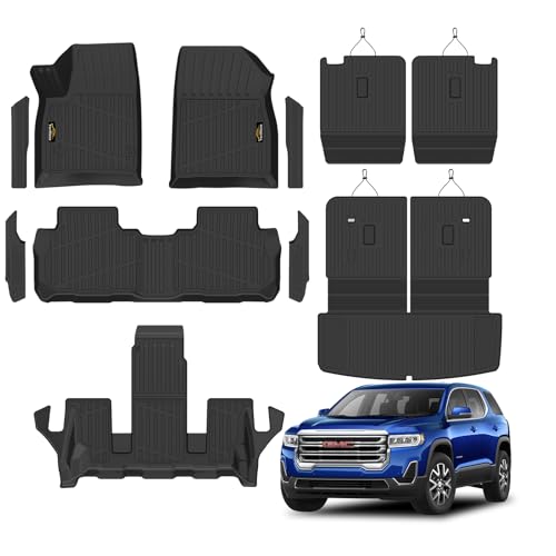 Floor Mats Custom for GMC Acadia 6 Seats 2017-2023 TPE All Weather Cargo Liner with Backrest Mat, 2nd Row Seat Back Protector & Door Sill Guards for Acadia Accessories, Black - size: For GMC Acadia 6 seats 2017-2023