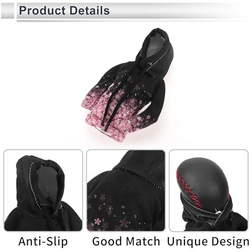 1 Pc Universal Gear Shift Knob Cover Automotive Manual Stick Shifting Handle Protector Flower Hoodie Style Black,Pink Polyester