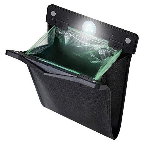 Smart LED Car Trash Can Waterproof Garbage Bag Passenger Side Artificial Leather Storage Pocket Leak Proof Reusable Traveling Portable Offices Toilet Garbage Cans Back Seat Hanging (Black-1pack) - color: Black-1pack