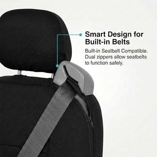 FH Group Car Seat Covers All-Purpose Built-in Seatbelt Front Set - Universal Fit for Cars, Trucks & SUVs (Black) FB351102 - color: Black - Low Back (Flat Cloth), size: Front Set