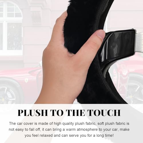 10 PCS Fluffy Steering Wheel Covers Set, 15 Inch Soft Steering Wheel Cover, Handbrake Cover & Gear Shift Cover & Seat Belt Cover & Gear Shift Cover & Diamond Ignition Ring (Black)