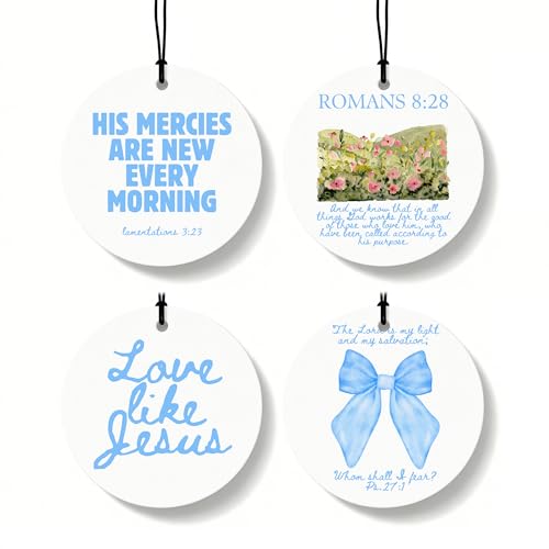 Blue Christian Round Car Air Freshener 4 Pcs, Coquette Blue Bow Bible Verse Religious Hanging Air Freshener for Cars Closet Drawer Books, Christian Girly Car Accessories Mirror Decor for Women - color: Christian-Circle-04