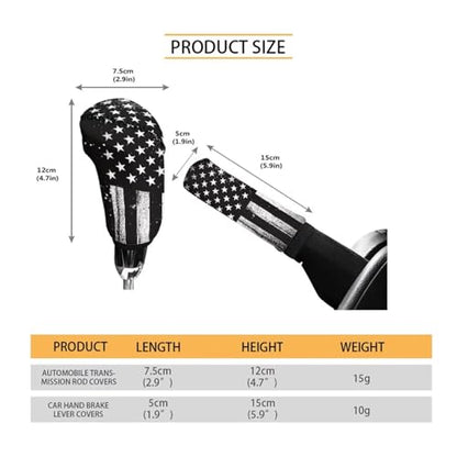 American Flag Black Print 2 Pcs Car Gear Shift Knob Cover Handbrake Cover Comfortable Vehicle Shift Lever Handle Protector Car Gear Shift Cover Set Universal Fit for Cars - color: American Flag Black