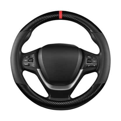 Black Carbon Fiber Leather Steering Wheel Cover, Microfiber Leather, Anti-Slip, Breathable, Universal Fit for 14.5–15 in Steering Wheel Cover for Men Women - color: Splicing Carbon Fiber - Black