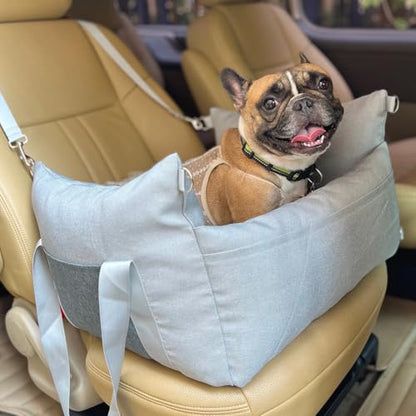 Pet Car Seat for Small Dogs up to 25 lbs with Safety Straps, Storage Pockets, Travel Carrier Bed Booster Seat with Detachable Cover, Machine Washable (Light Gray) - color: Light Gray