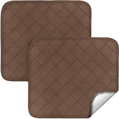 Waterproof Chair Pads for Incontinence 18" x 16", 2 Pack Non Slip Absorbent Wheelchair Reusable Seat Protector, Washable Seat Covers for Chairs, Brown - color: Brown, size: 18x16 Inch