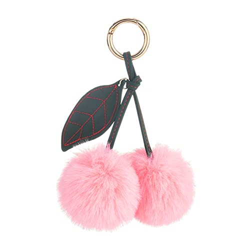 Cute Faux Rabbit Fur Ball Pom Pom Keychain Car Key Ring Handbag Tote Bag Pendant Purse Charm - color: Cherry-pink