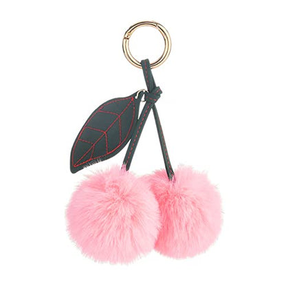 Cute Faux Rabbit Fur Ball Pom Pom Keychain Car Key Ring Handbag Tote Bag Pendant Purse Charm - color: Cherry-pink