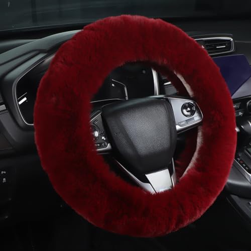 Cute Fluffy Steering Wheel Cover - 14-15 inch Fuzzy Warm Soft Plush Wool Fur Car Accessory for Women, Men, Girls (Burgundy) - color: Burgundy