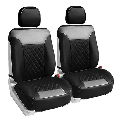 FH Group Deluxe Faux Leather Diamond Pattern Front Set Car Seat Cushions with Gift- Universal Fit for Cars, Trucks, & SUVs (Gray/Black) - color: Gray / Black