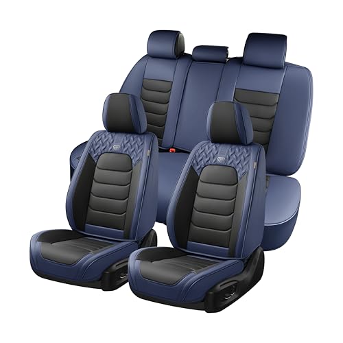 Car Seat Covers Full Set, Leather Seat Cover, Front and Rear Seat Covers 5 Seats, Waterproof Car Seat Cushion Protector Accessories for Sedan SUV Pick-up Truck (Blue&Black, Full Set) - color: Blue&Black, size: Fullset