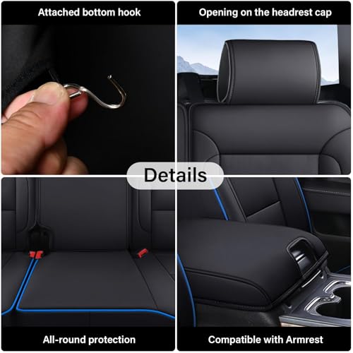 Coverado Silverado Seat Covers Full Set, Faux Leather Car Seat Covers Fit for Chevy Silverado GMC Sierra 2007-2013 & 2019-2026 1500, 2020-2026 2500HD 3500HD Crew Double Extended Cab(Blueline) - color: Blueline, size: FullSet(2007-2013&2019-2025)