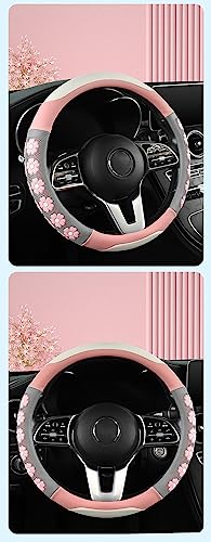 Car Steering Wheel Cover for Women Cute Flower Pink Steering Wheel Cover Leather Non-Slip Fit 15 inch - color: Pink