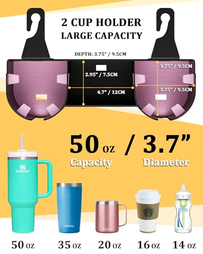 Car Headrest Backseat Cup Holder 3.7" with Organizer, High Capacity 4 in 1 Seat Back Organizer with Headrest Hooks, Multifunctional Storage for Car Travel Accessories Compatible with Most Vehicles - color: PINK+BLACK, size: 1 Pack