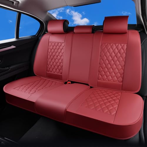 Huidasource Rear Car Seat Cover, Nappa Leather Rear Seat Cover Velcro Adjustable, Compatible with Seat Belts, Child Safety Seats, Universal Fit for Most Cars SUVs Trucks (Back Row/Red) - color: 01R# Red, size: Back Seat Cover