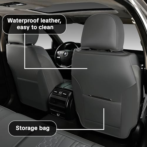 Full Set of Dark Gray Genuine Leather Seat Covers, Universal Fit | Four-Layer Anti-Slip Design with Lumbar Support - color: A_Gray